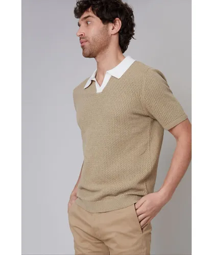 Threadbare Mens Camel 'Meriton' Cotton Mix Short Sleeve Knitted Polo