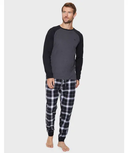 Threadbare Mens Charcoal 'Hamilton' Cotton Blend Check Pyjama Set Flannel