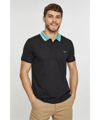 Threadbare Mens 'Covina' Contrast Detail Jersey Polo Shirt - Black Cotton