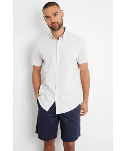 Threadbare Mens Cream Oxford Cotton 'Inferno' Short Sleeve Shirt
