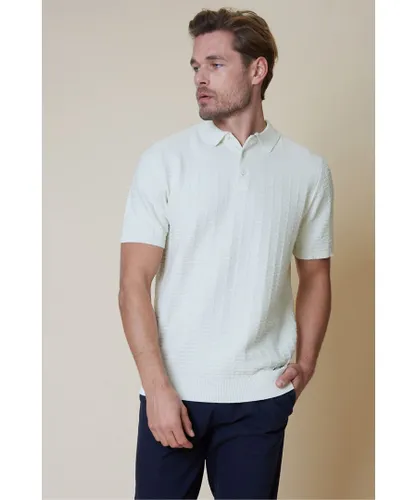 Threadbare Mens Ecru 'Halliwell' Cotton Mix Short Sleeve Textured Knitted Polo Shirt