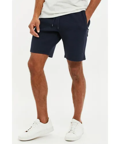 Threadbare Mens 'Fergie' Waffle-Textured Sweat Shorts - Navy