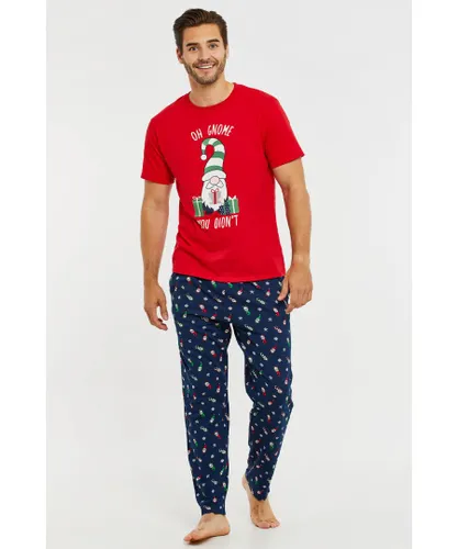 Threadbare Mens 'Gonk' Festive Cotton Pyjama Set - Red