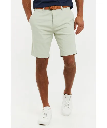 Threadbare Mens Green 'Conta' Cotton Turn-Up Chino Shorts with Woven Belt