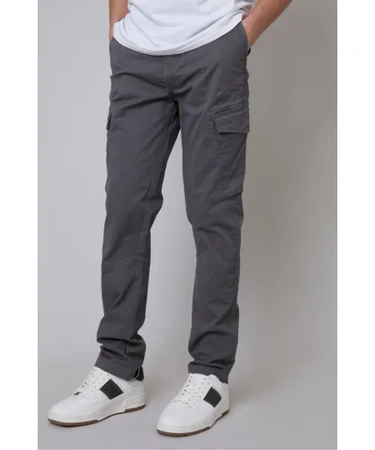 Threadbare Mens Grey 'Drill' Cotton Cargo Trousers With Stretch