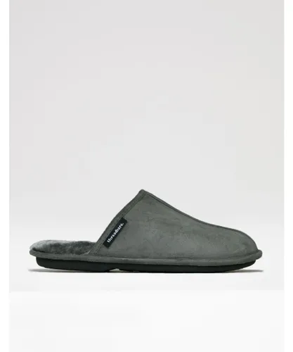 Threadbare Mens Grey 'Lewes' Faux Fur Lined Suedette Mule Slippers