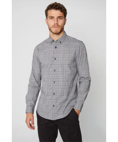 Threadbare Mens Grey 'Zedd' Cotton Long Sleeve Check Shirt With Stretch