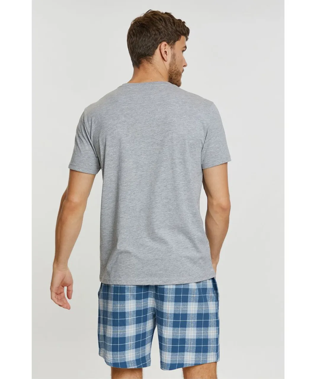 Threadbare Mens 'Lopez' Cotton Blend Short Sleeve Pyjama Set - Grey