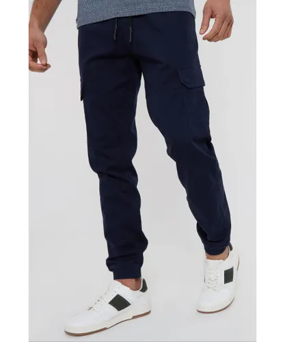 Threadbare Mens Navy 'Belfast' Cotton Jogger Style Cargo Trousers With Stretch
