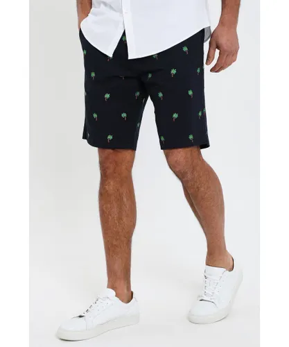 Threadbare Mens Navy Cotton 'Tropez' Embroidered Palm Chino Shorts