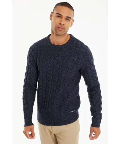 Threadbare Mens Navy 'Darley' Cable Knit Crew Neck Jumper Acrylic/Polyester