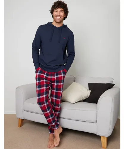 Threadbare Mens Navy 'Hockney' Hoodie and Check Pant Pyjama Set Cotton