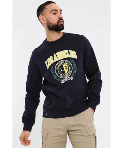 Threadbare Mens Navy 'Ocean' Varsity Style Crew Neck Sweatshirt Cotton