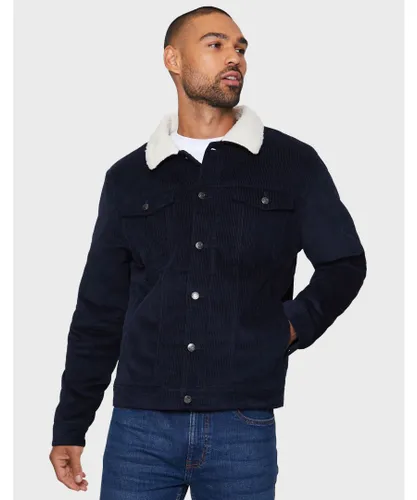 Threadbare Mens Navy 'Philip' Borg Collar Cord Jacket Cotton