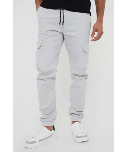 Threadbare Mens Off White 'Belfast' Cotton Jogger Style Cargo Trousers With Stretch