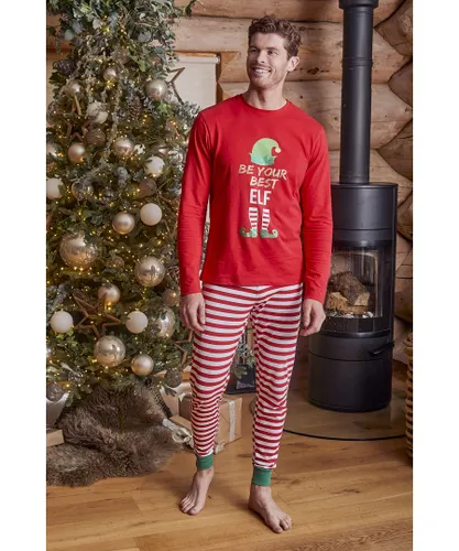 Threadbare Mens Red Cotton Elf 'Cane' Stripe Long Sleeve Christmas Pyjama Set