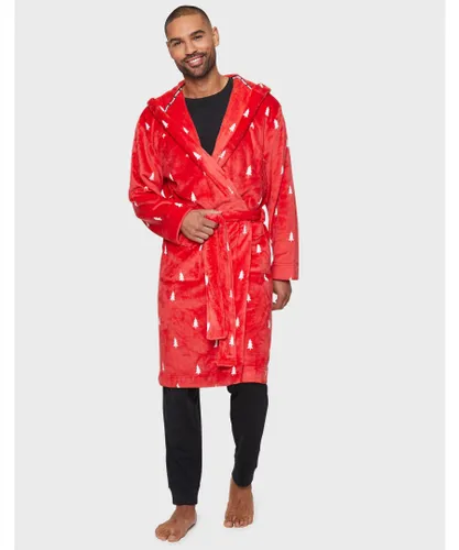 Threadbare Mens 'Season' Festive Hooded Dressing Gown - Red