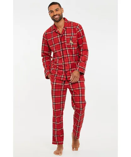 Threadbare Mens 'Snowflake' Check Festive Pyjama Set - Red