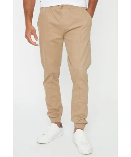 Threadbare Mens Stone 'Metro' Cuffed Casual Trousers With Stretch