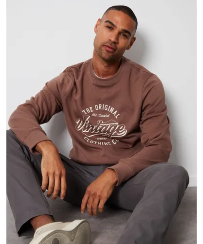 Threadbare Mens Taupe 'Freeman' Graphic Crew Neck Sweatshirt Cotton/Polyester