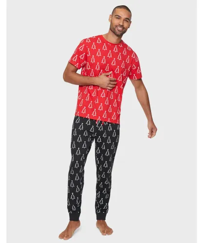 Threadbare Mens 'Treemendous' Festive Pyjama Set - Red