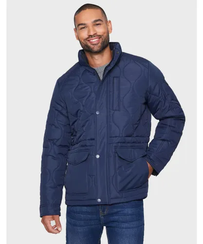 Threadbare Mens 'Weeping' Funnel Neck Quilted Jacket - Navy