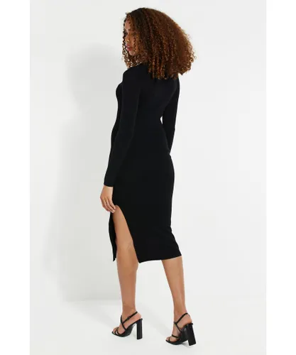 Threadbare Womens Black 'Amethyst' Ribbed Side Split Dress Nylon