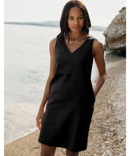 Threadbare Womens Black Linen Blend 'Peggy' V Neck Shift Dress