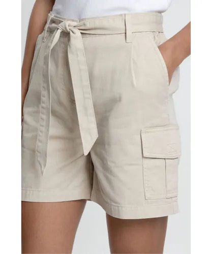 Threadbare Womens Cotton 'Smile' Belted Cargo Shorts - Stone