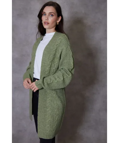 Threadbare Womens Green Curve 'Rozanna' Cable Knit Cardigan