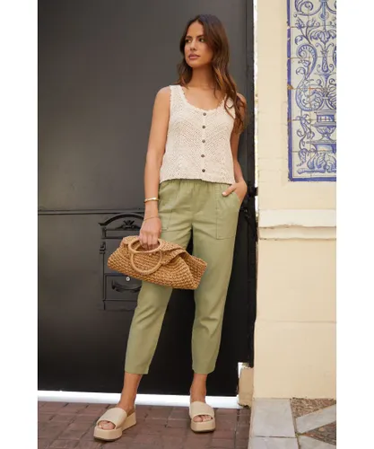 Threadbare Womens Green Linen Blend 'Rosewood' Tapered Trousers