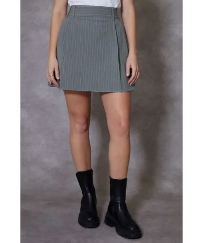 Threadbare Womens Grey 'Isso' Pleated A-Line Mini Skirt Polyester/Viscose