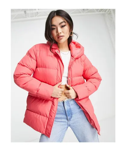 Threadbare Womens Hayley mid length puffer jacket in bright pink