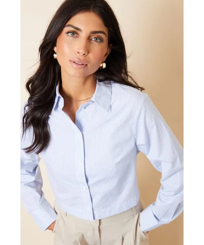 Threadbare Womens Light Blue 'Aero' Cropped Elasticated Hem Boxy Long Sleeve Shirt