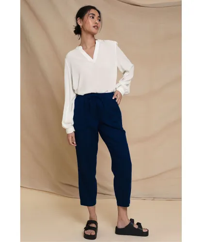 Threadbare Womens Linen Blend 'Rosewood' Tapered Trousers - Navy