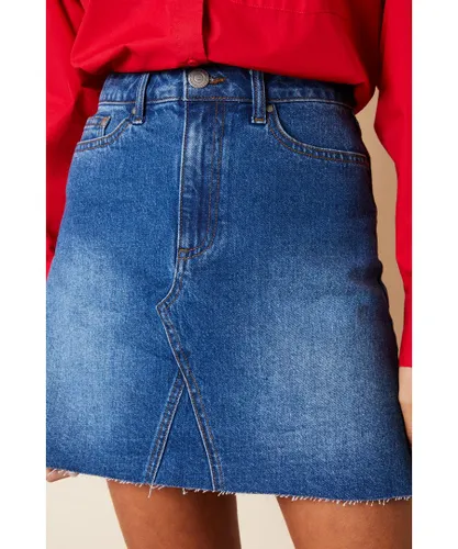 Threadbare Womens Mid Blue 'Rochelle' Raw Hem Denim Mini Skirt