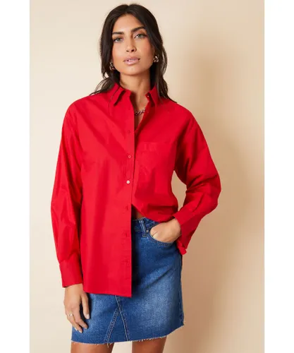 Threadbare Womens Red Basic Cotton 'Roseatte' Loose Fit Long Sleeve Shirt