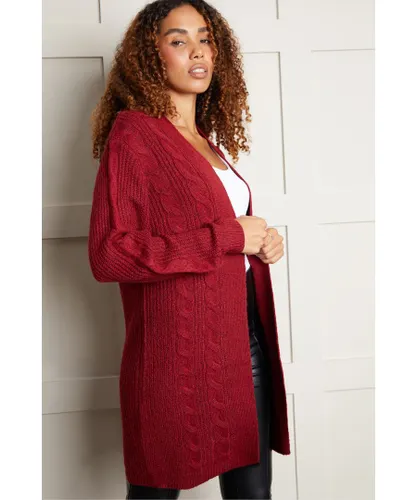 Threadbare Womens Red 'Rozanna' Cable Knit Cardigan