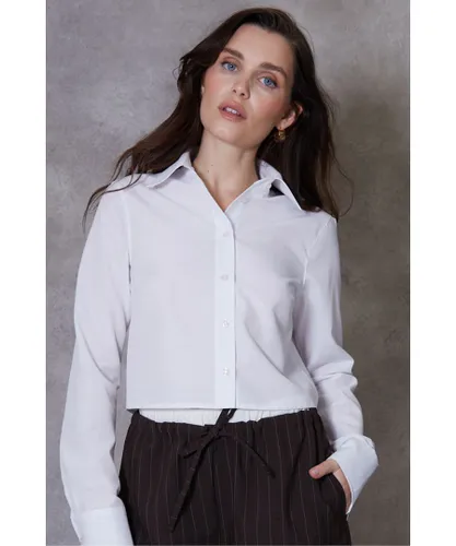 Threadbare Womens White Cotton Rich 'Bospherus' Long Sleeve Cropped Shirt