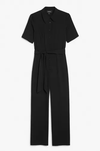Tie-waist short sleeve jumpsuit - Black