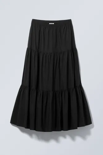 Tiered Maxi Poplin Skirt - Black