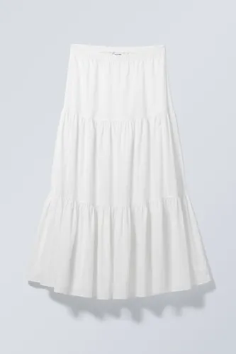 Tiered Maxi Poplin Skirt - White