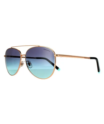 Tiffany & Co Aviator Womens Rubedo Blue Azure Gradient Sunglasses - Gold Metal - One