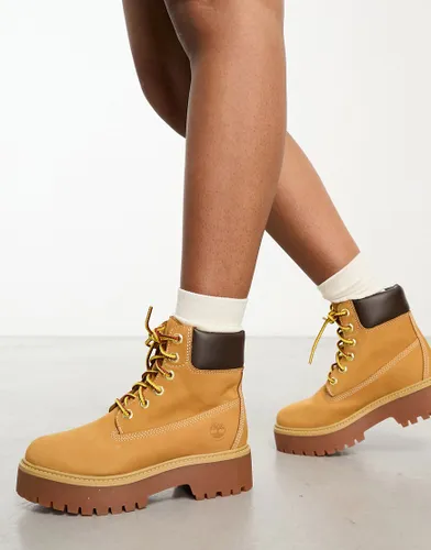 Timberland 6 inch premium elevated platform boots in wheat nubuck leather-Neutral