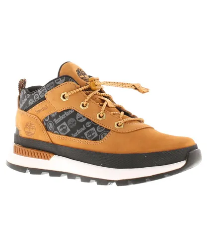 Timberland Boys Boots Bungee Lace Up Field Trekker Youth Walking Leather Tan
