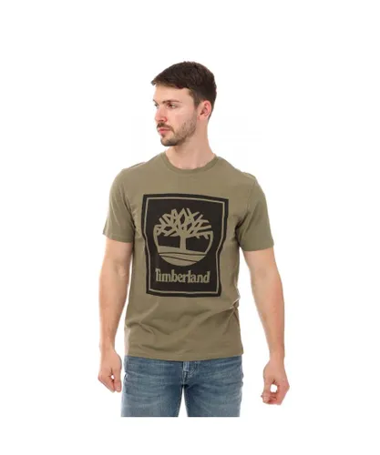 Timberland Mens Front Logo T-Shirt in Green Cotton