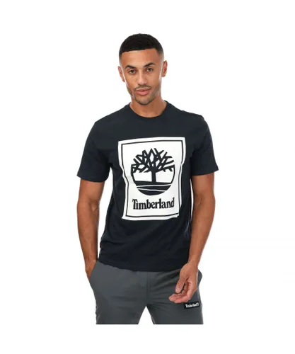 Timberland Mens Front Stack Logo T-Shirt in Navy Cotton