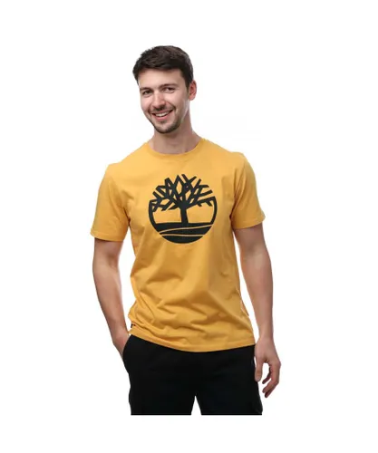 Timberland Mens Kennebec River Tree Logo T-Shirt in Yellow Cotton