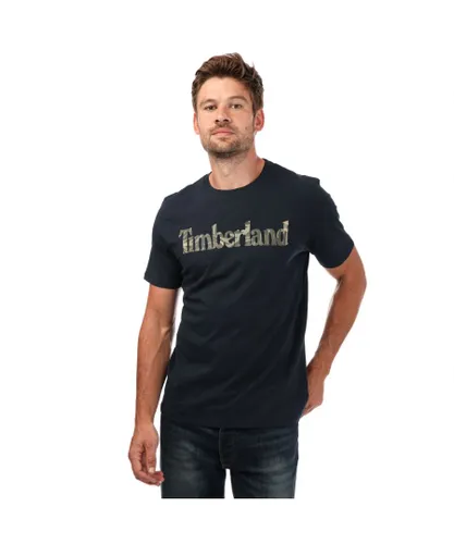 Timberland Mens Linear Logo Camo T-Shirt in Navy Cotton