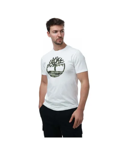 Timberland Mens Northwood Camo Logo T-Shirt in White Cotton